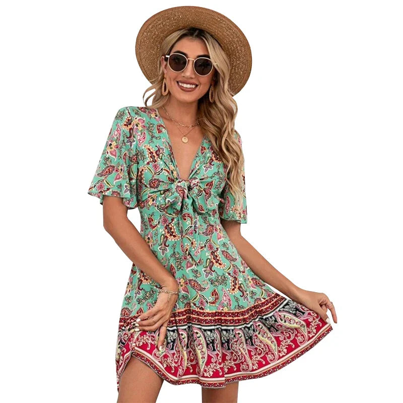 Sarah Floral Tie-Front Dress Elegant Summer Style