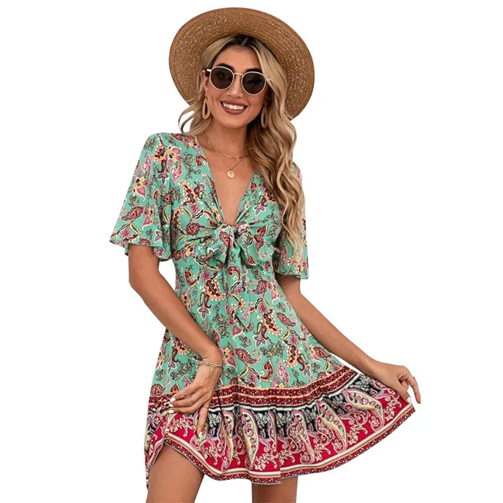 Sarah Floral Tie-Front Dress Elegant Summer Style