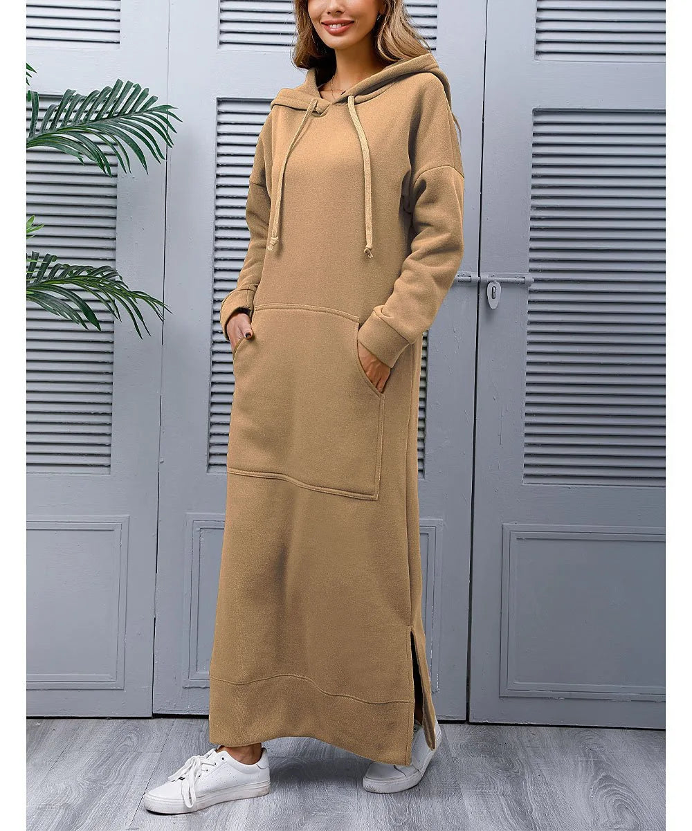 Ciska Elegant Hooded Long Sleeve Dress for Autumn Comfort and Style