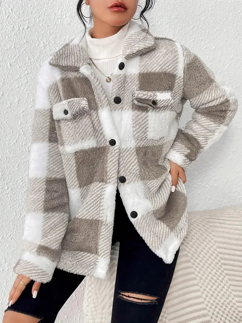 Martin Plaid Fleece Jacket for Autumn Stylish Warm Outerwear