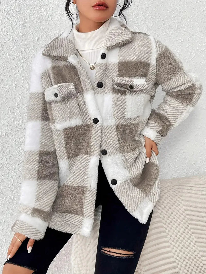 Martin Plaid Fleece Jacket for Autumn Stylish Warm Outerwear