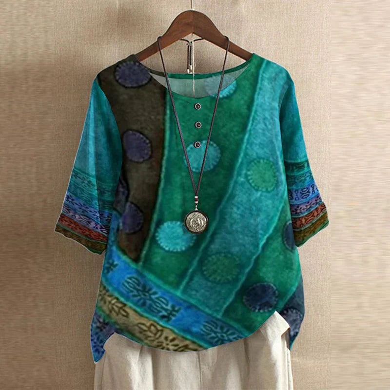 Anya Retro-Inspired Blouse with Vintage Floral Design for Autumn and Summer