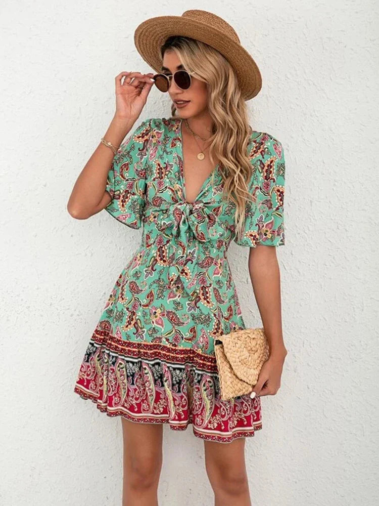 Sarah Floral Tie-Front Dress Elegant Summer Style