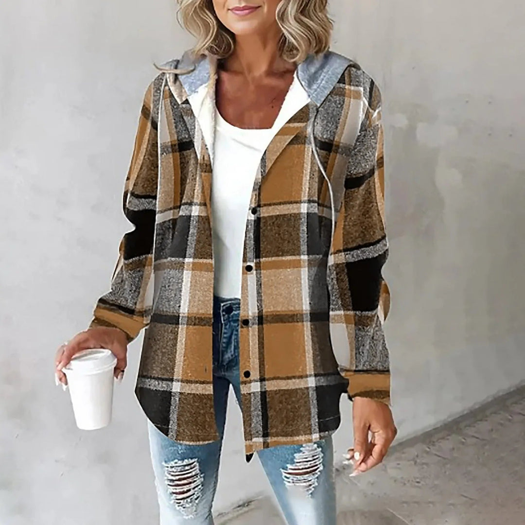 Martina Women's Mesh Button Placket Plaid Shirt Jacket for Autumn