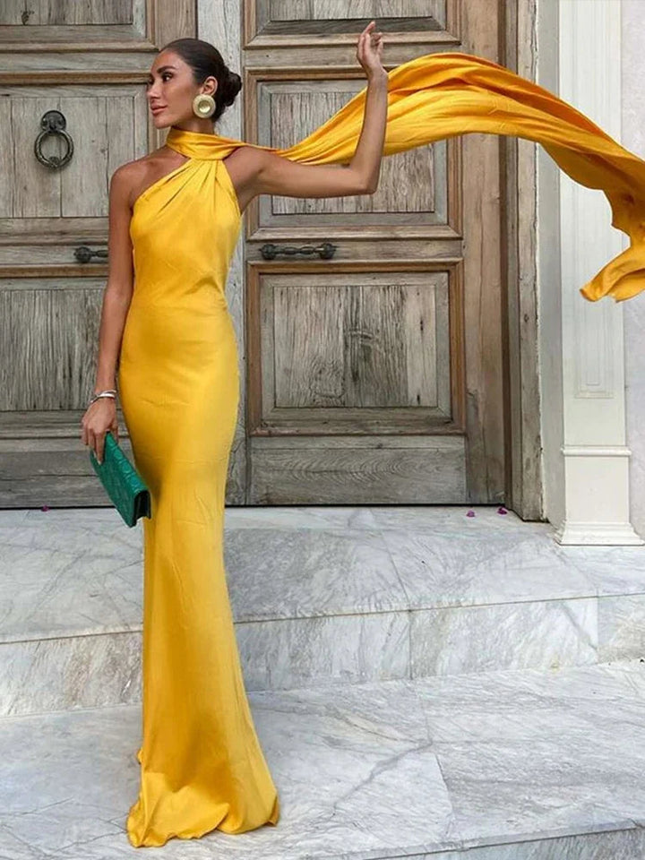 Stella Timeless Cape Gown Elegant Formal Dress Autumn Evening Mermaid Silhouette