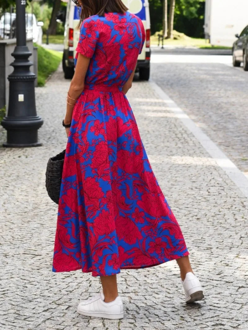 Tina Elegant Floral Wrap Dress for Autumn and Summer
