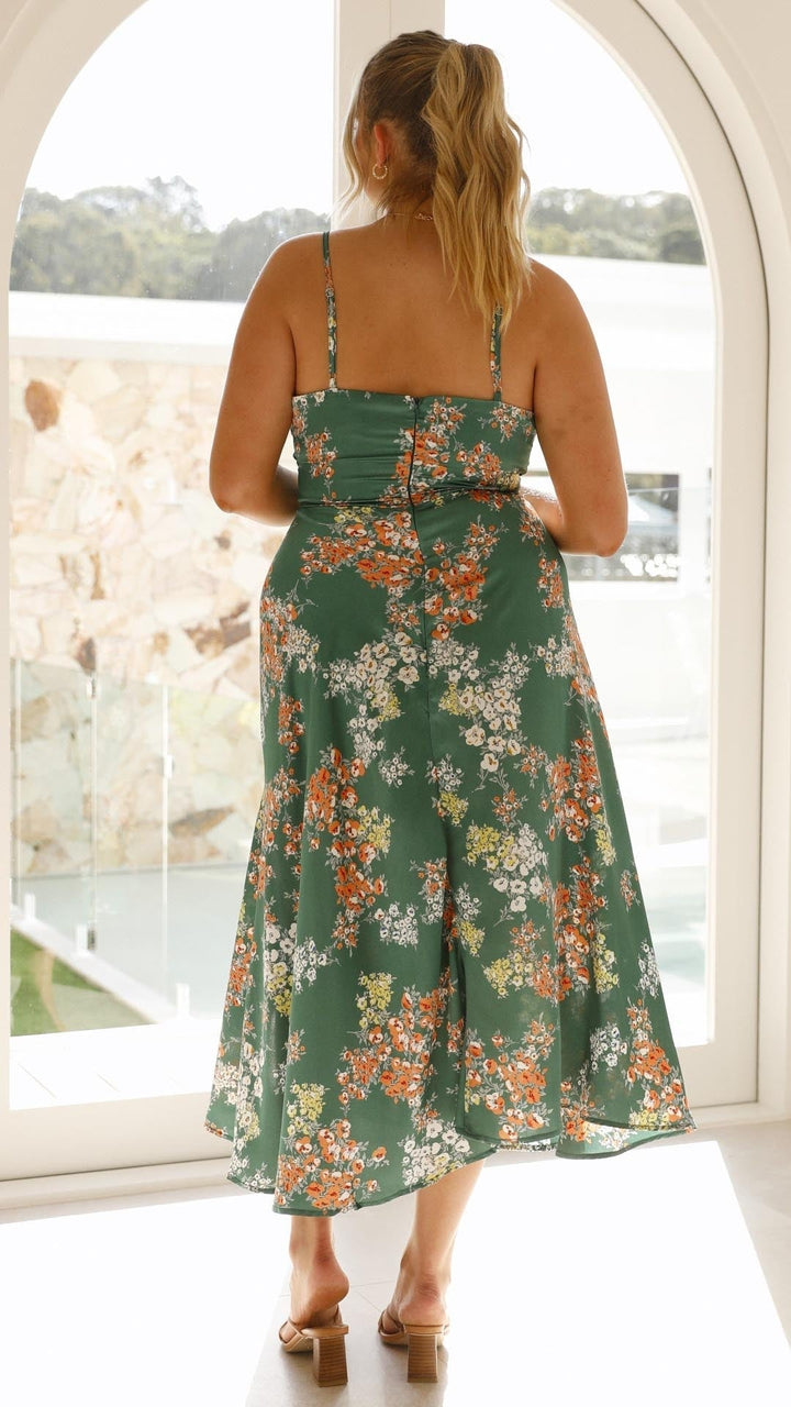 Elegant Satin Floral Dress for Women Autumn Summer