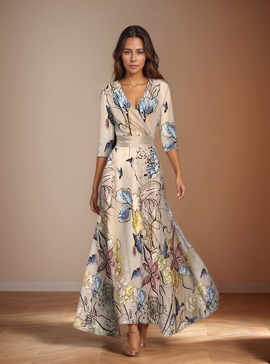 Quendolin Elegant Floral Maxi Dress for Summer and Autumn