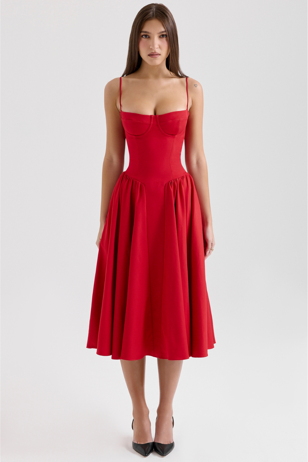Celine Corset Midi Dress with Breathable Twill Fabric for Summer