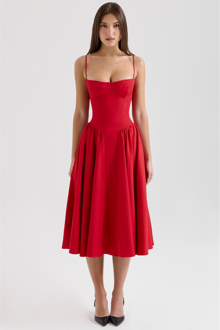 Celine Corset Midi Dress with Breathable Twill Fabric for Summer