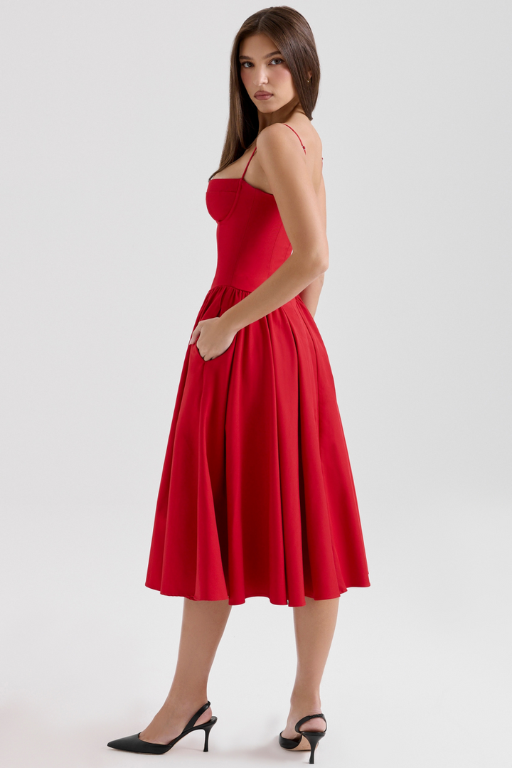 Celine Corset Midi Dress with Breathable Twill Fabric for Summer