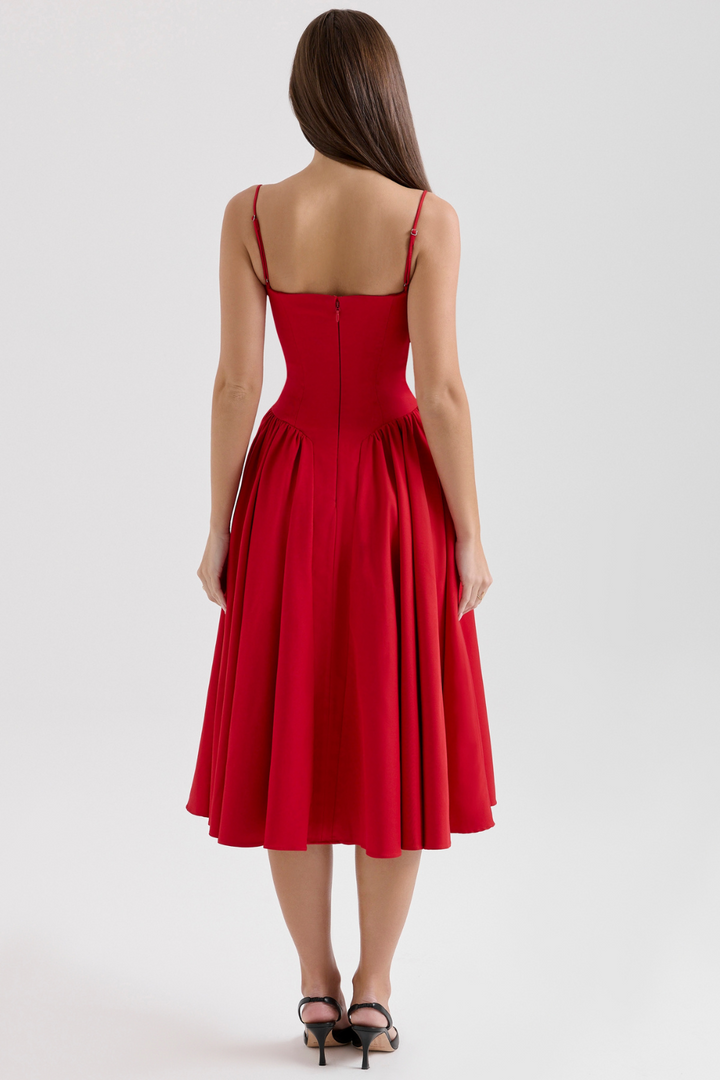 Celine Corset Midi Dress with Breathable Twill Fabric for Summer