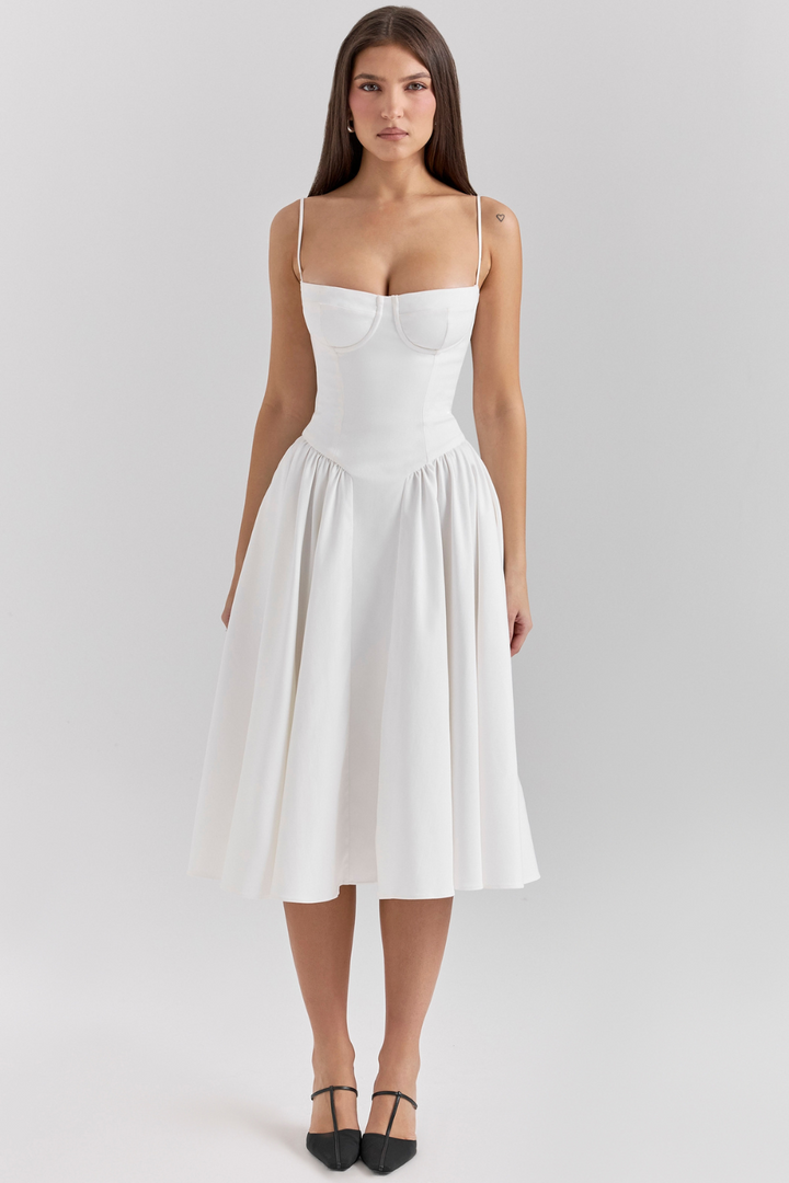 Celine Corset Midi Dress with Breathable Twill Fabric for Summer
