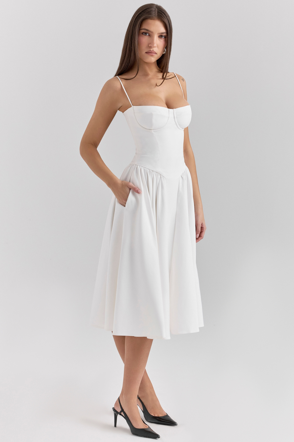 Celine Corset Midi Dress with Breathable Twill Fabric for Summer