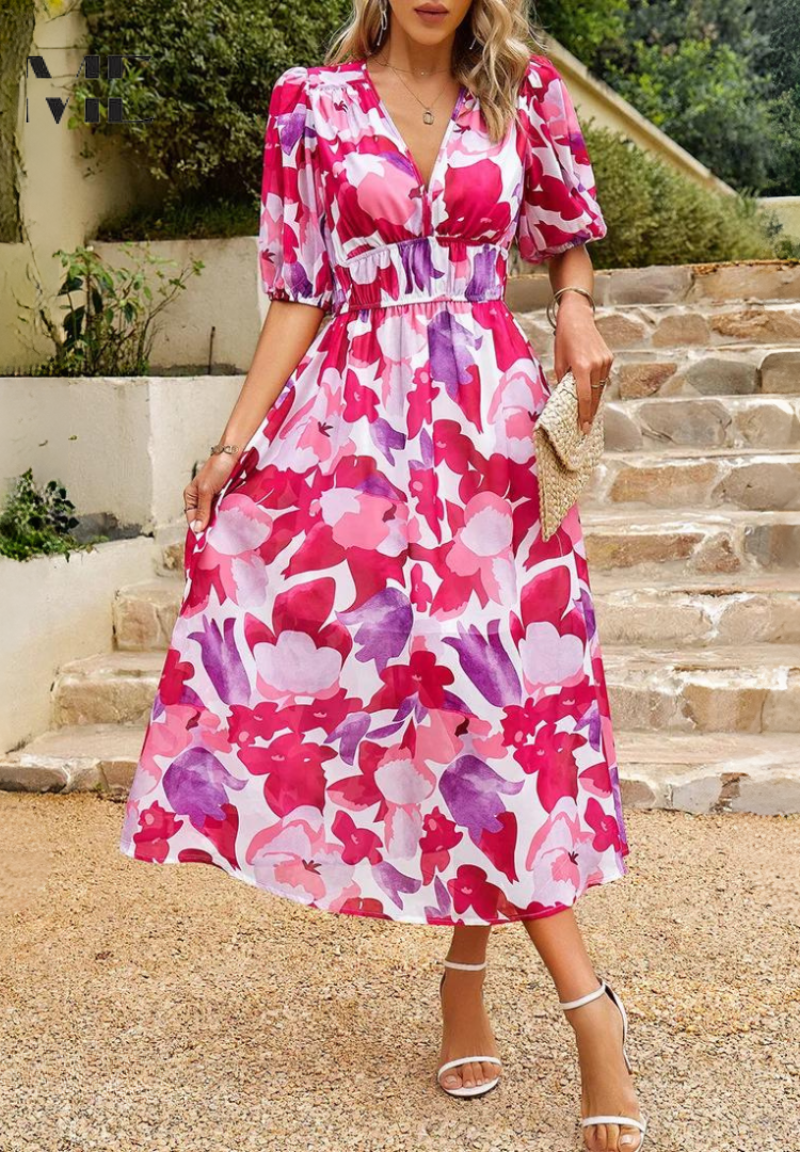 Chloe Stylish Summer Floral Dress Lightweight Breathable Comfort