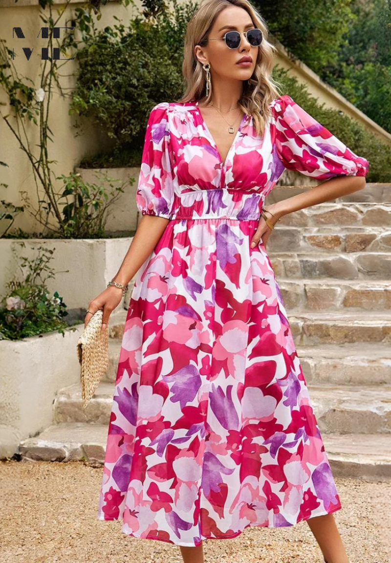 Chloe Stylish Summer Floral Dress Lightweight Breathable Comfort