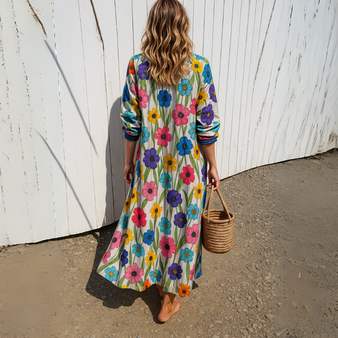 Odessa Floral Button-Down Maxi Dress with Elegant Fit for Summer and Autumn