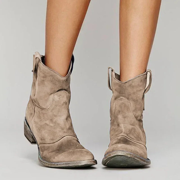 Jane Vintage Cowboy Ankle Boots for Women – Comfortable Low Heels, PU Leather, Autumn Style