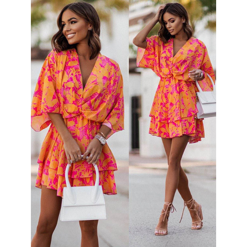 Bianca Floral Casual Mini Dress for Summer and Autumn