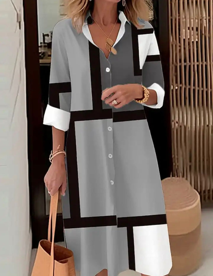 Margaritte Geometric Print Shirt Dress Comfortable Fit Lightweight Summer Style