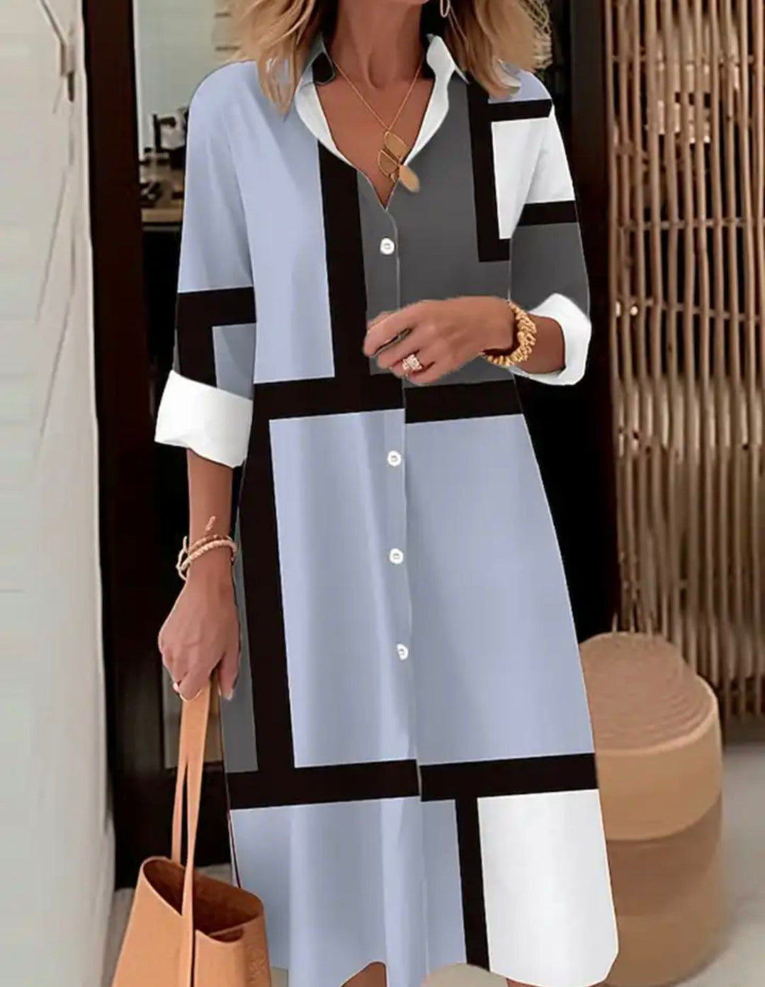 Margaritte Geometric Print Shirt Dress Comfortable Fit Lightweight Summer Style