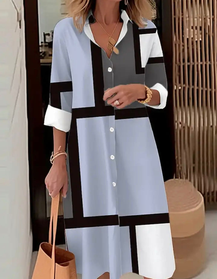 Margaritte Geometric Print Shirt Dress Comfortable Fit Lightweight Summer Style