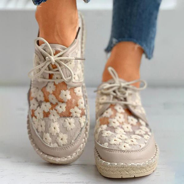Bernadette Women's Embroidered Lace Flat Shoes Lightweight Summer Footwear