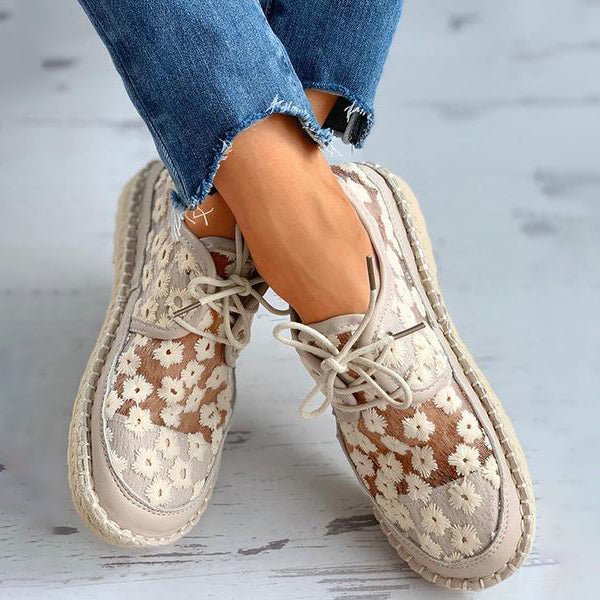 Bernadette Women's Embroidered Lace Flat Shoes Lightweight Summer Footwear