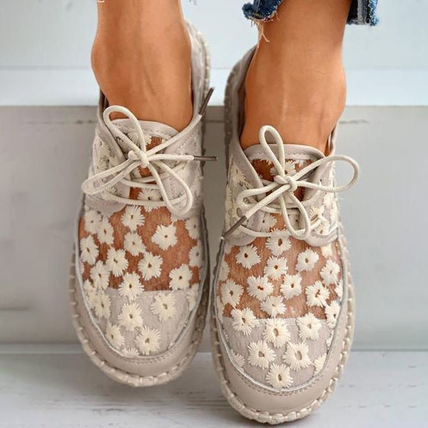 Bernadette Women's Embroidered Lace Flat Shoes Lightweight Summer Footwear