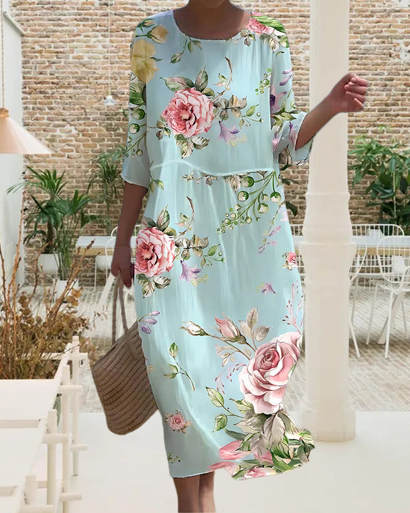 Martha Floral Print Midi Dress Elegant Fit for Summer and Autumn