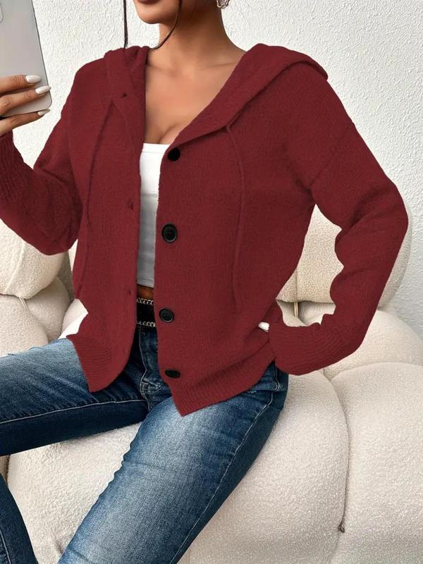 LuxeCozy Women's Button-Front Drawstring Hooded Cardigan