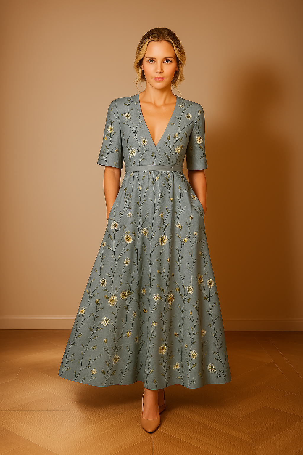 Quendolin Elegant Floral Maxi Dress for Summer and Autumn