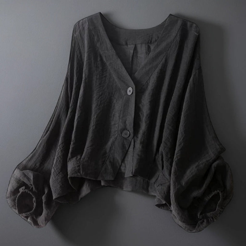 Ella Linen Blouse with Batwing Sleeves Lightweight Summer Top
