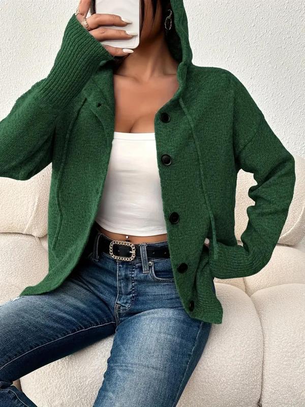 LuxeCozy Women's Button-Front Drawstring Hooded Cardigan