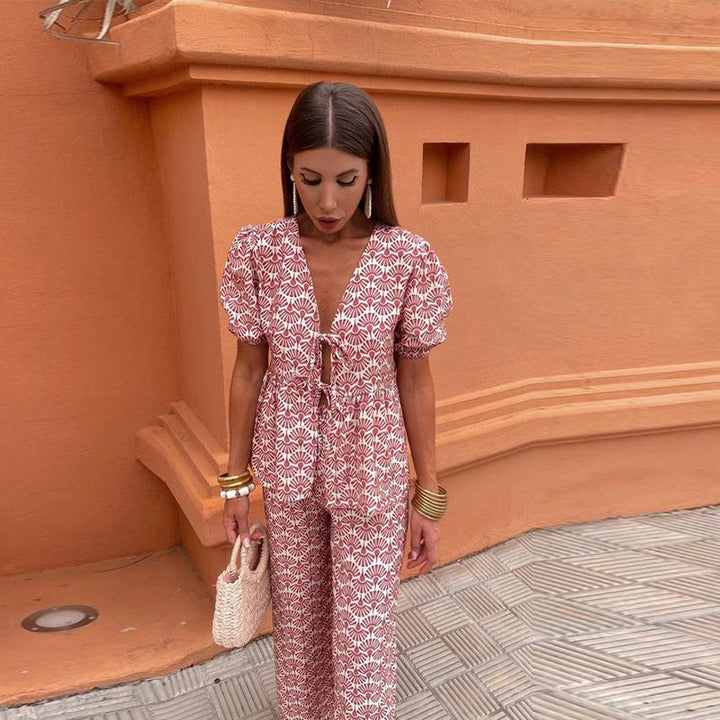 Lucy Printed Top and Pants Set Stylish Comfortable Autumn Outfit