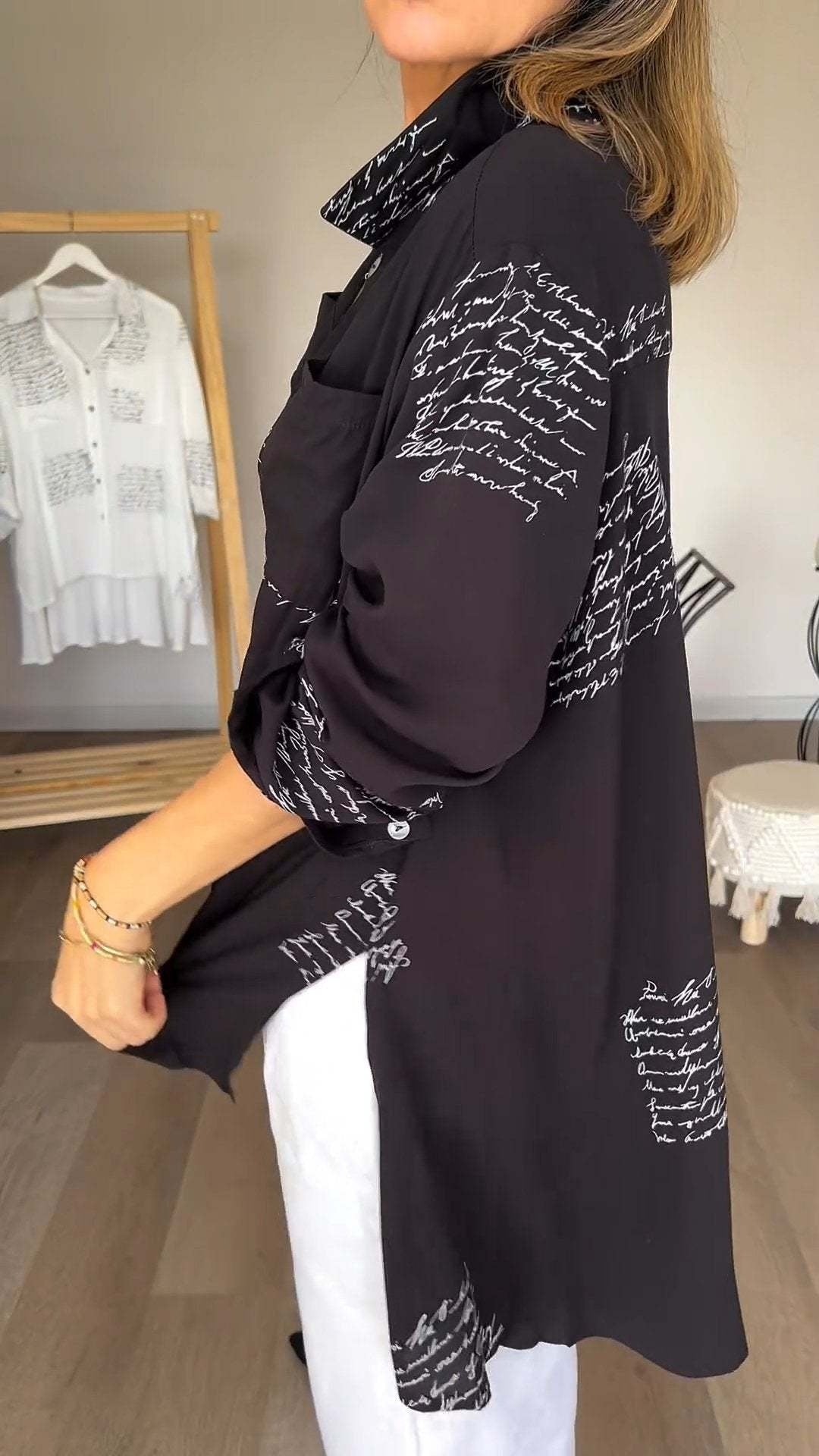 Carla Handwritten Button-Up Shirt Relaxed Fit Autumn Style