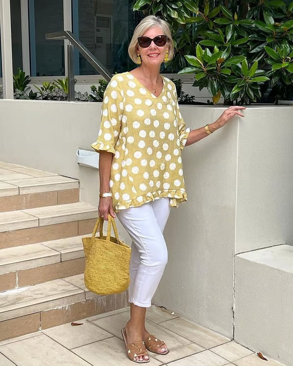 Beth V-Neck Lightweight Polka Dot Blouse Summer Top
