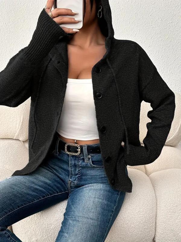 LuxeCozy Women's Button-Front Drawstring Hooded Cardigan