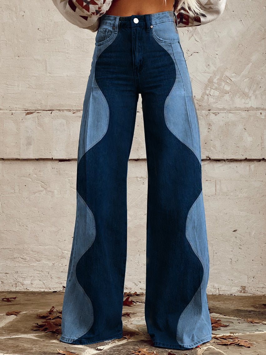Willow Retro Color-Block Jeans Vintage-Inspired Denim for Autumn