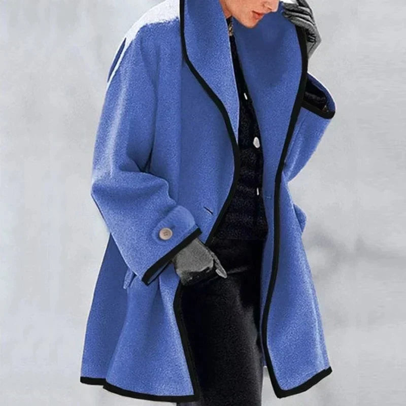 Maria Elegant and Trendy Autumn Fleece Wool Blend Jacket with Double Row Buttons