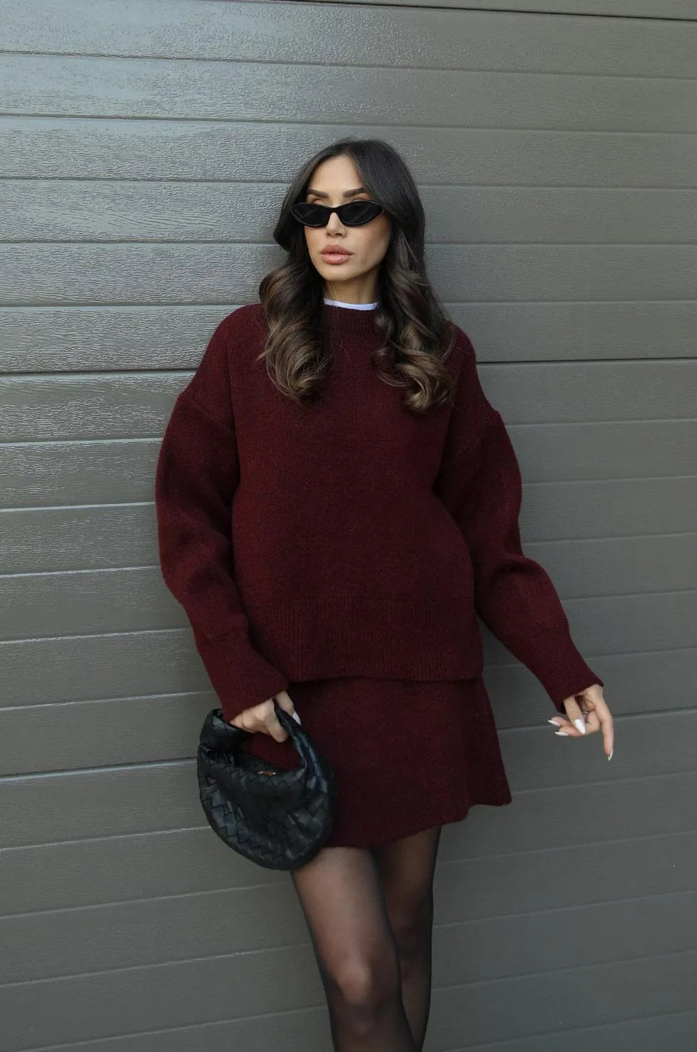 NEVA 2-Piece Oversized Sweater and Skirt Set for Women – Comfortable Stylish Autumn Outfit