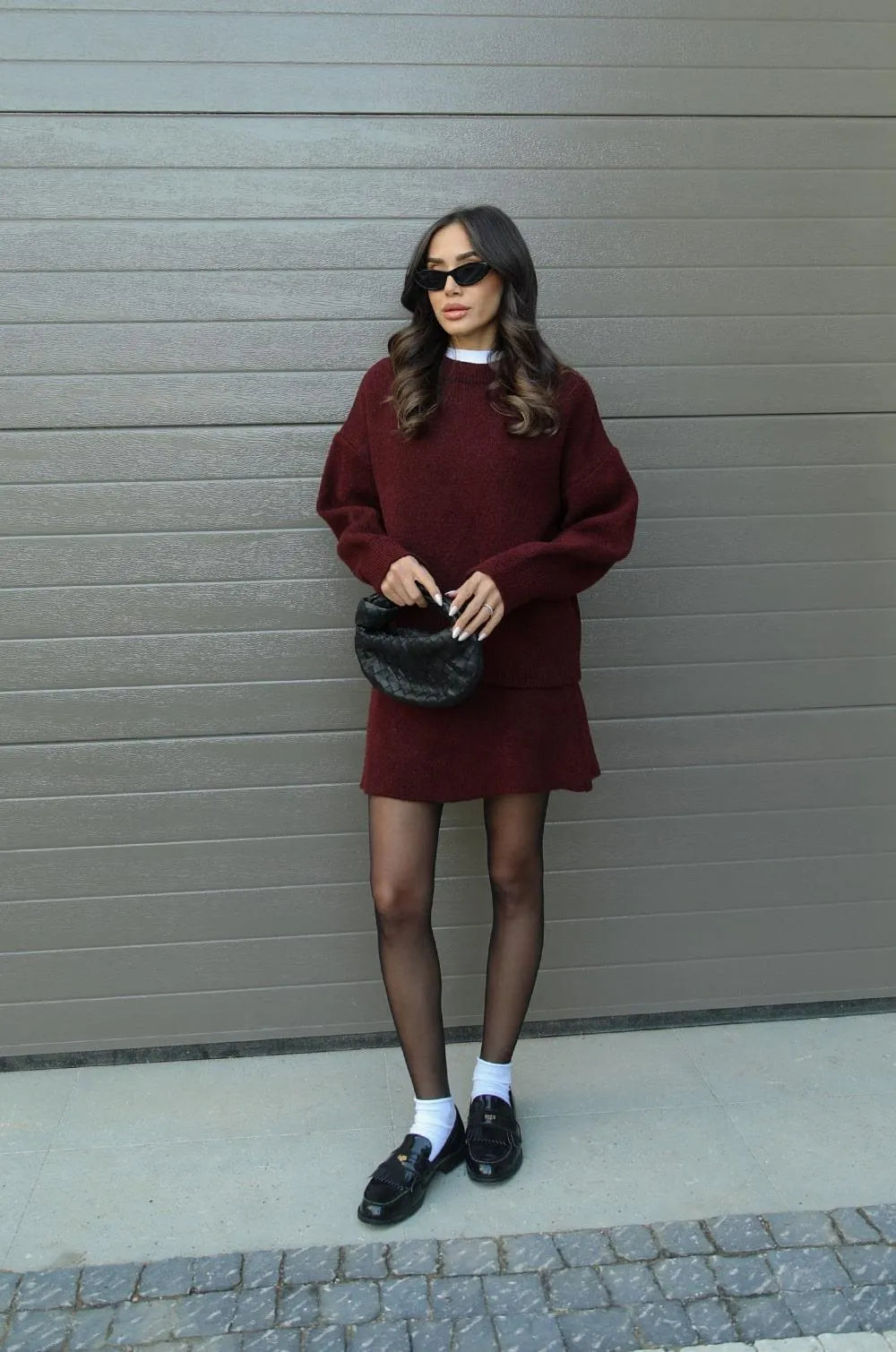NEVA 2-Piece Oversized Sweater and Skirt Set for Women – Comfortable Stylish Autumn Outfit
