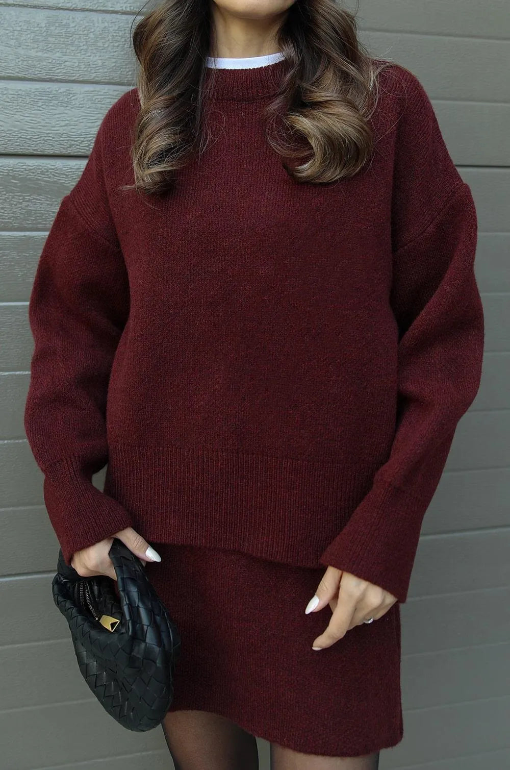 NEVA 2-Piece Oversized Sweater and Skirt Set for Women – Comfortable Stylish Autumn Outfit