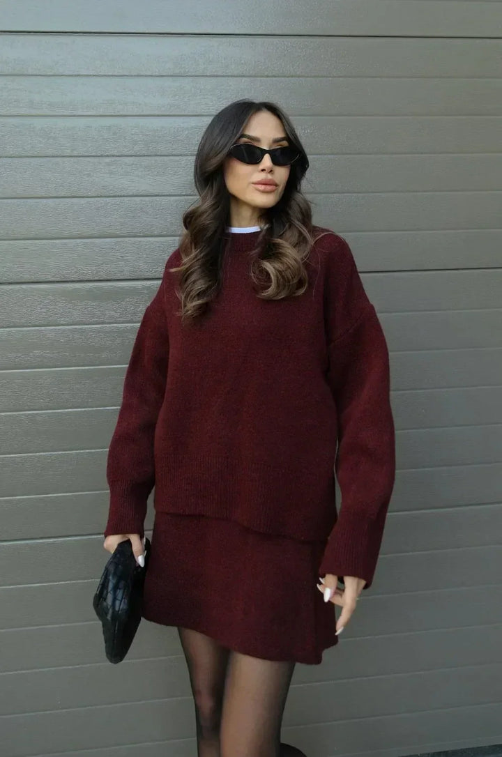 NEVA 2-Piece Oversized Sweater and Skirt Set for Women – Comfortable Stylish Autumn Outfit