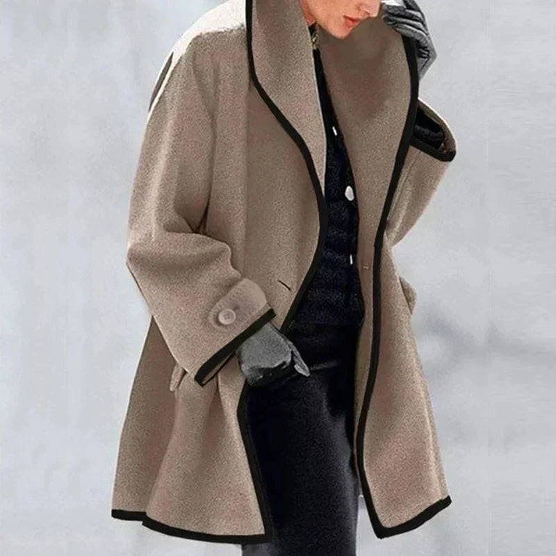 Maria Elegant and Trendy Autumn Fleece Wool Blend Jacket with Double Row Buttons