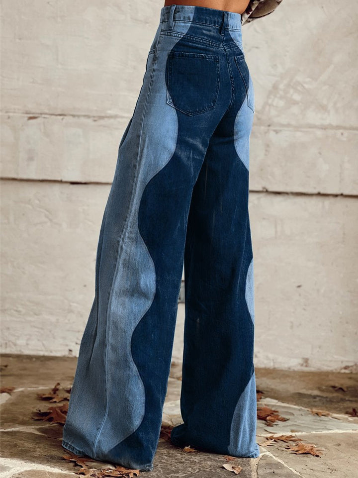 Willow Retro Color-Block Jeans Vintage-Inspired Denim for Autumn