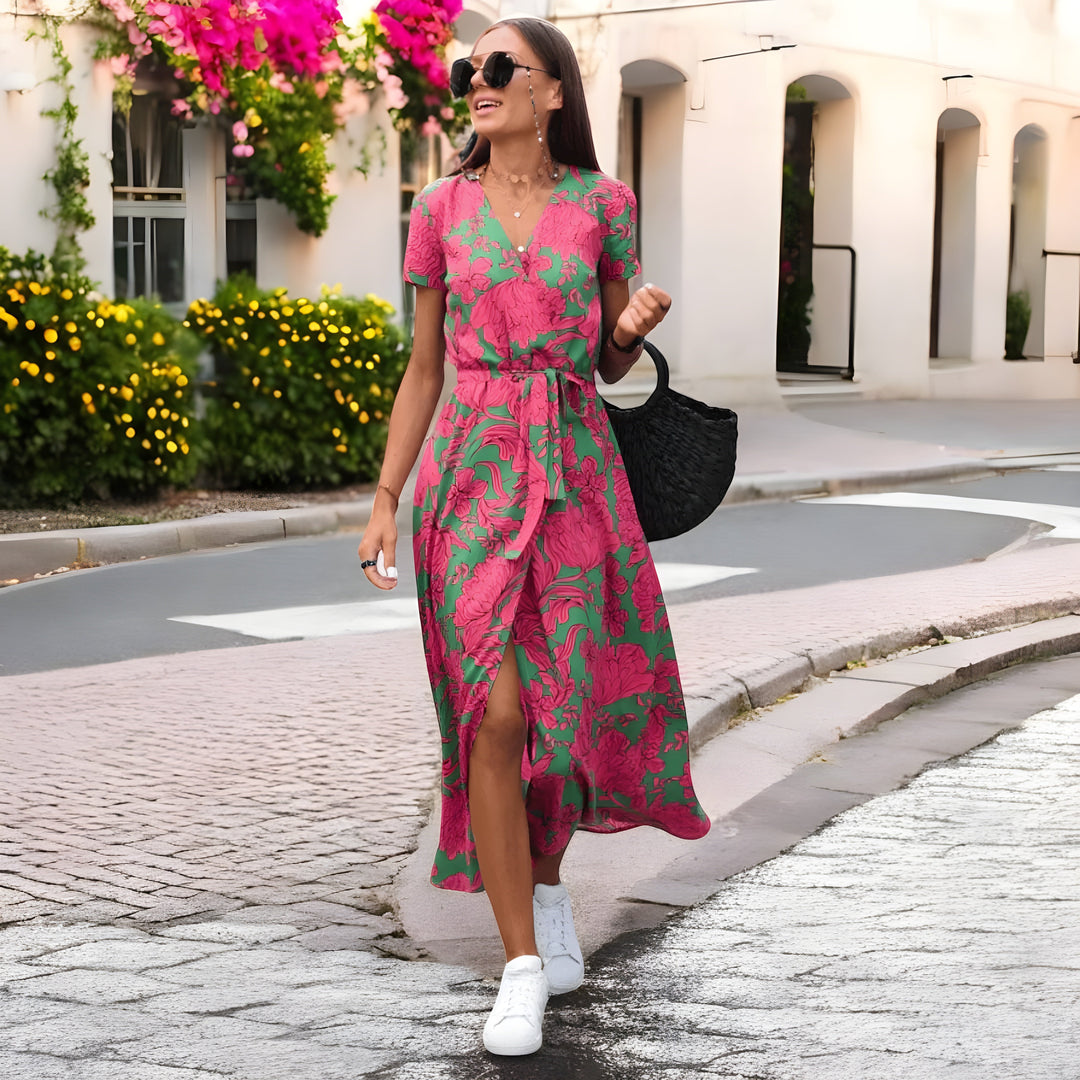 Delaney Elegant Floral Print Wrap Dress for Summer and Autumn
