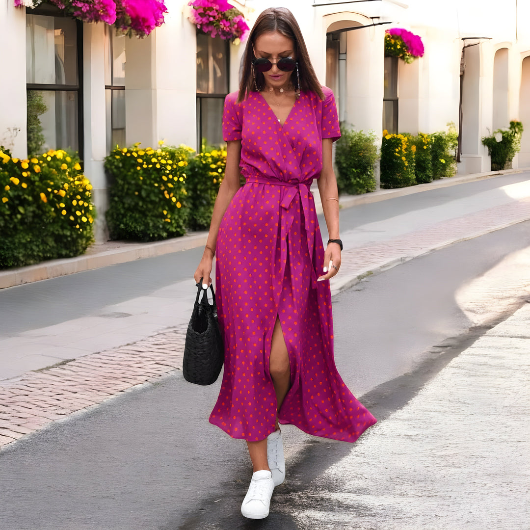 Delaney Elegant Floral Print Wrap Dress for Summer and Autumn