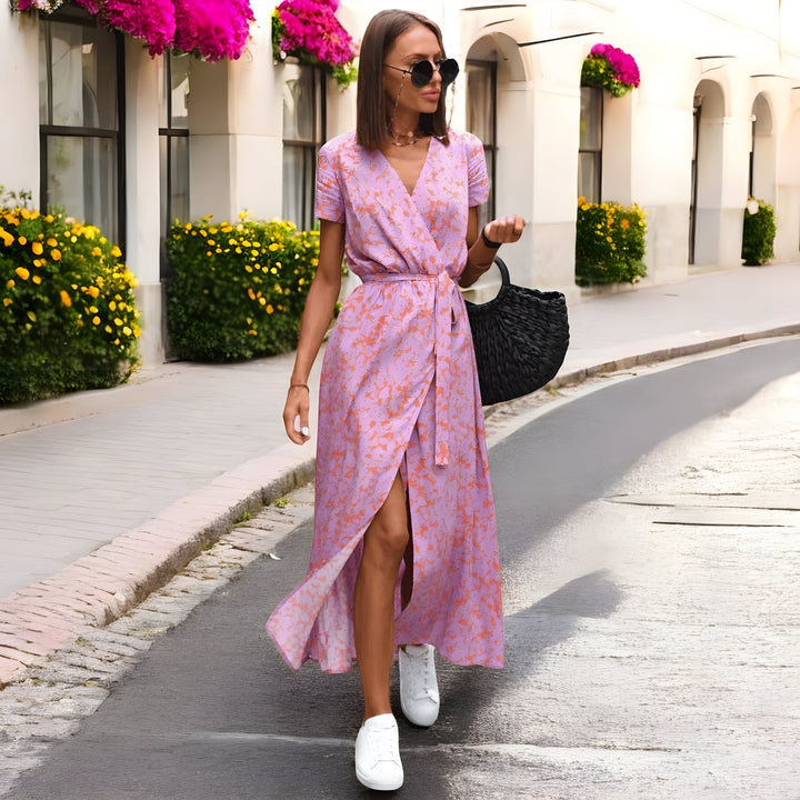 Delaney Elegant Floral Print Wrap Dress for Summer and Autumn