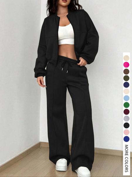 Women’s Two-Piece Set | Zip Up Jacket & Wide-Leg Pants